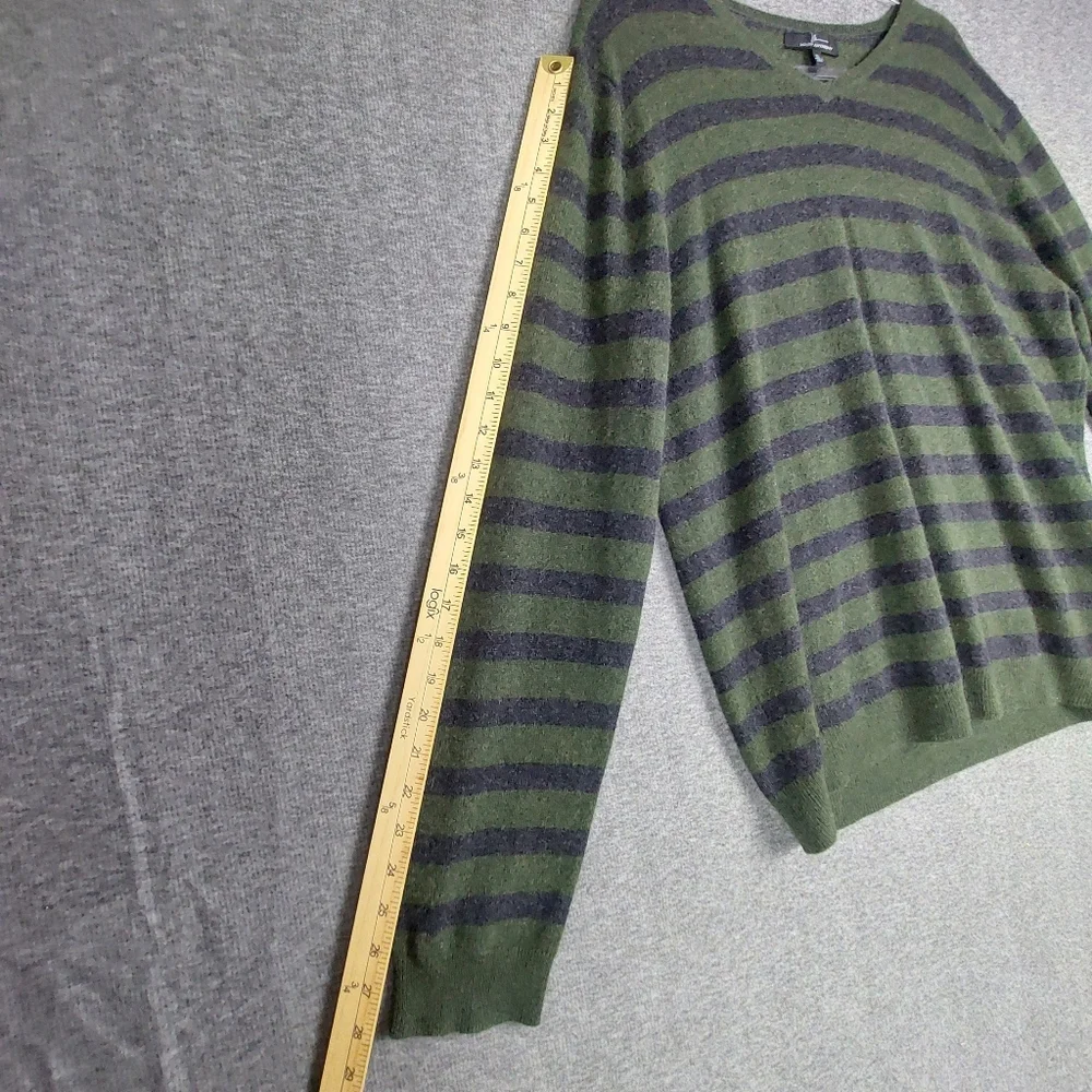MARC ANTHONY MENS GREEN GRAY STRIPED 100% CASHMERE LONG SLEEVE VNECK SWEATER XL